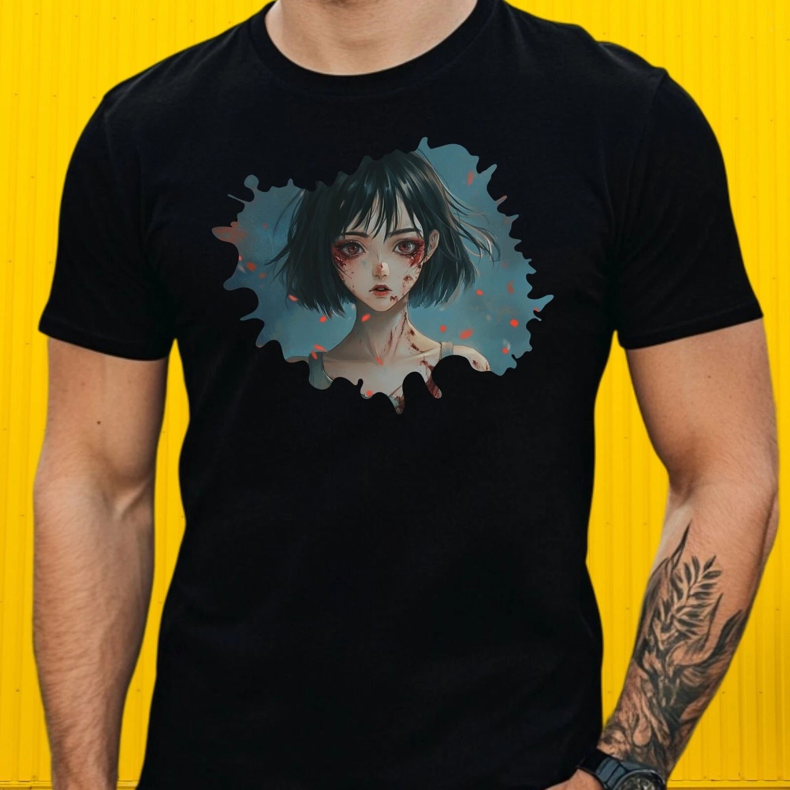 Mens Zombie Anime Girl Print Cotton T-Shirt Size XS to 5XL