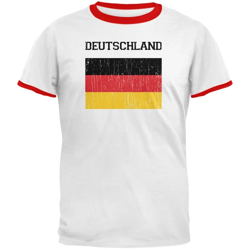 World Cup Distressed Flag Deutschland White/Red Men's Ringer T-Shirt