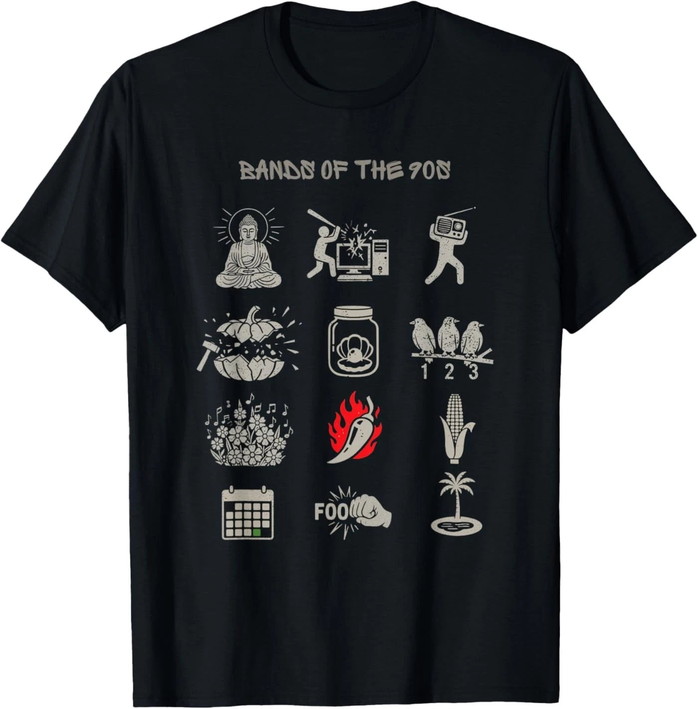 Vintage Popular Bands of The 90s Funny Retro Rock Minimalist T-Shirt