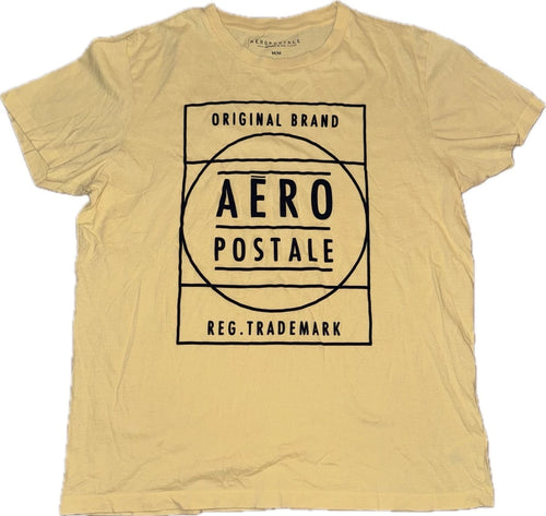 Aeropostale Original Brand Graphic Mens Medium Yellow Logo T Shirt Casual Cotton