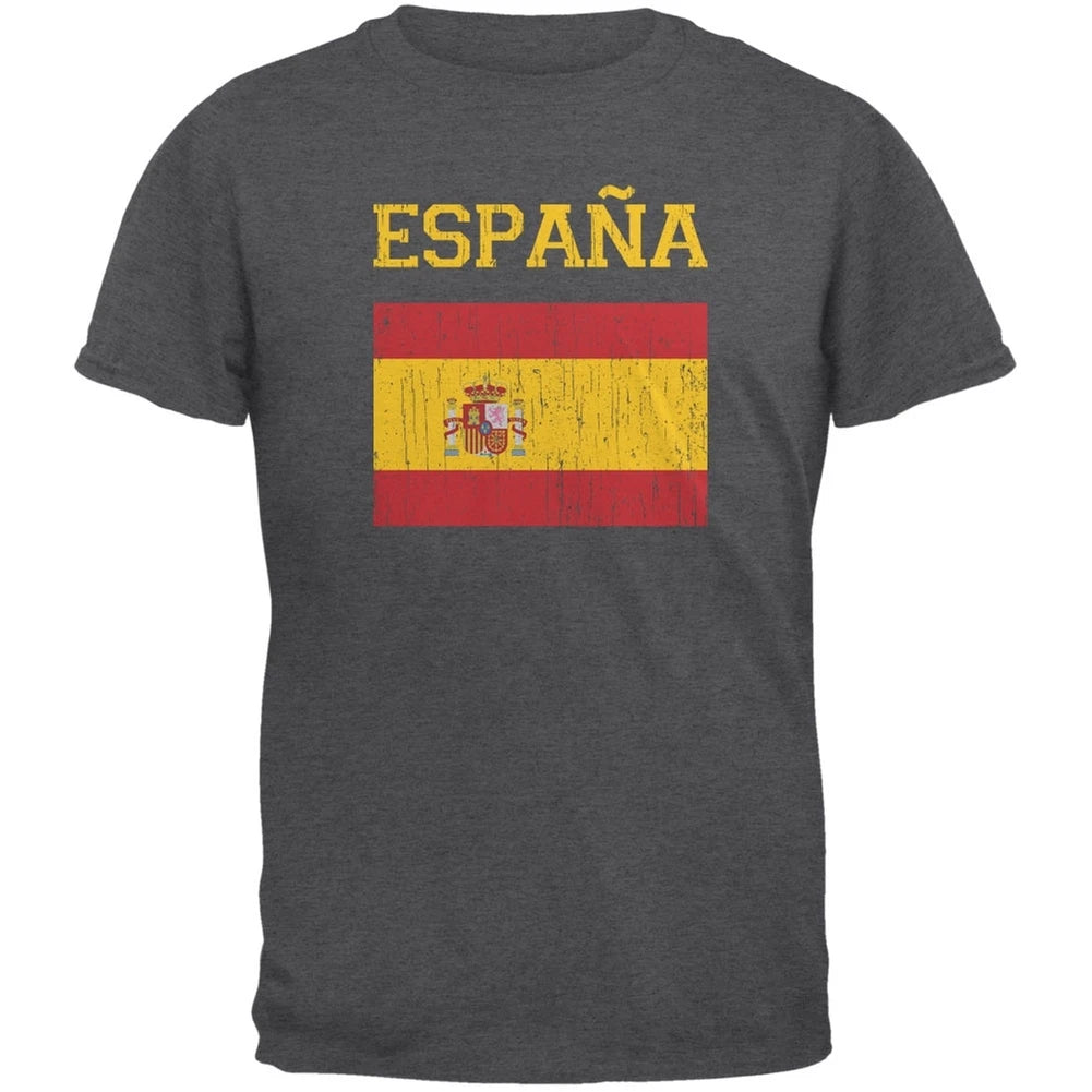 World Cup Distressed Flag Espana Dark Heather Adult T-Shirt