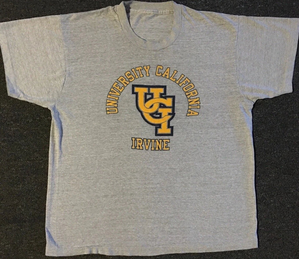 Vtg 80s UC Irvine UCI Faded Spellout Shirt S College School Track PE Grunge 70s