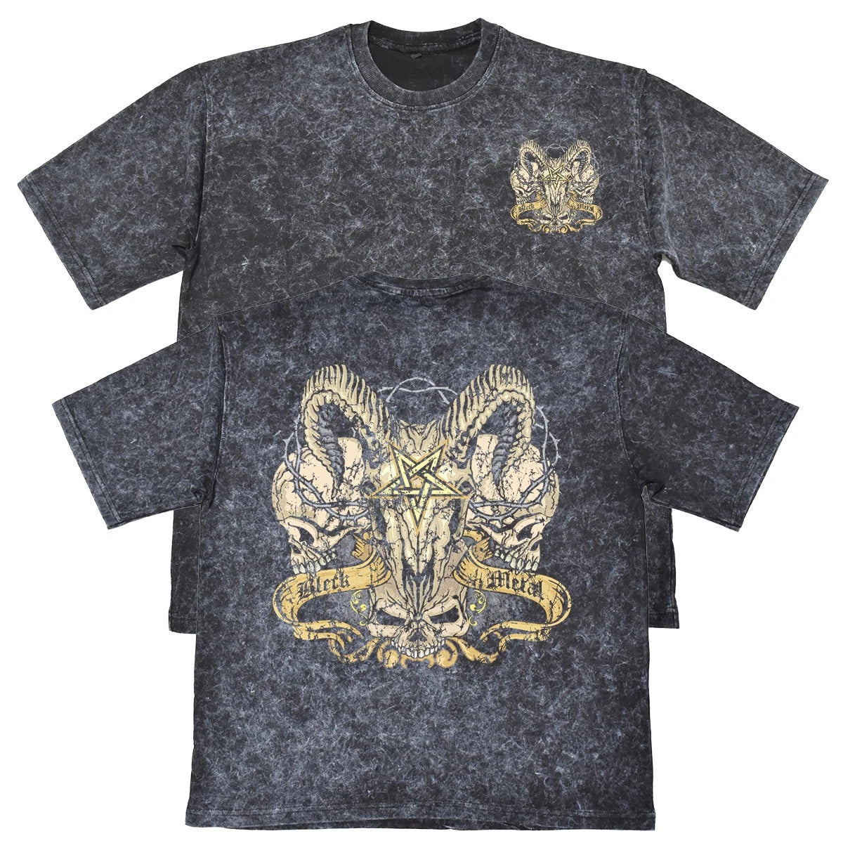 Black Metal Mens Carbon Grey Heavyweight 240gsm Vintage T-Shirt Gothic Occult