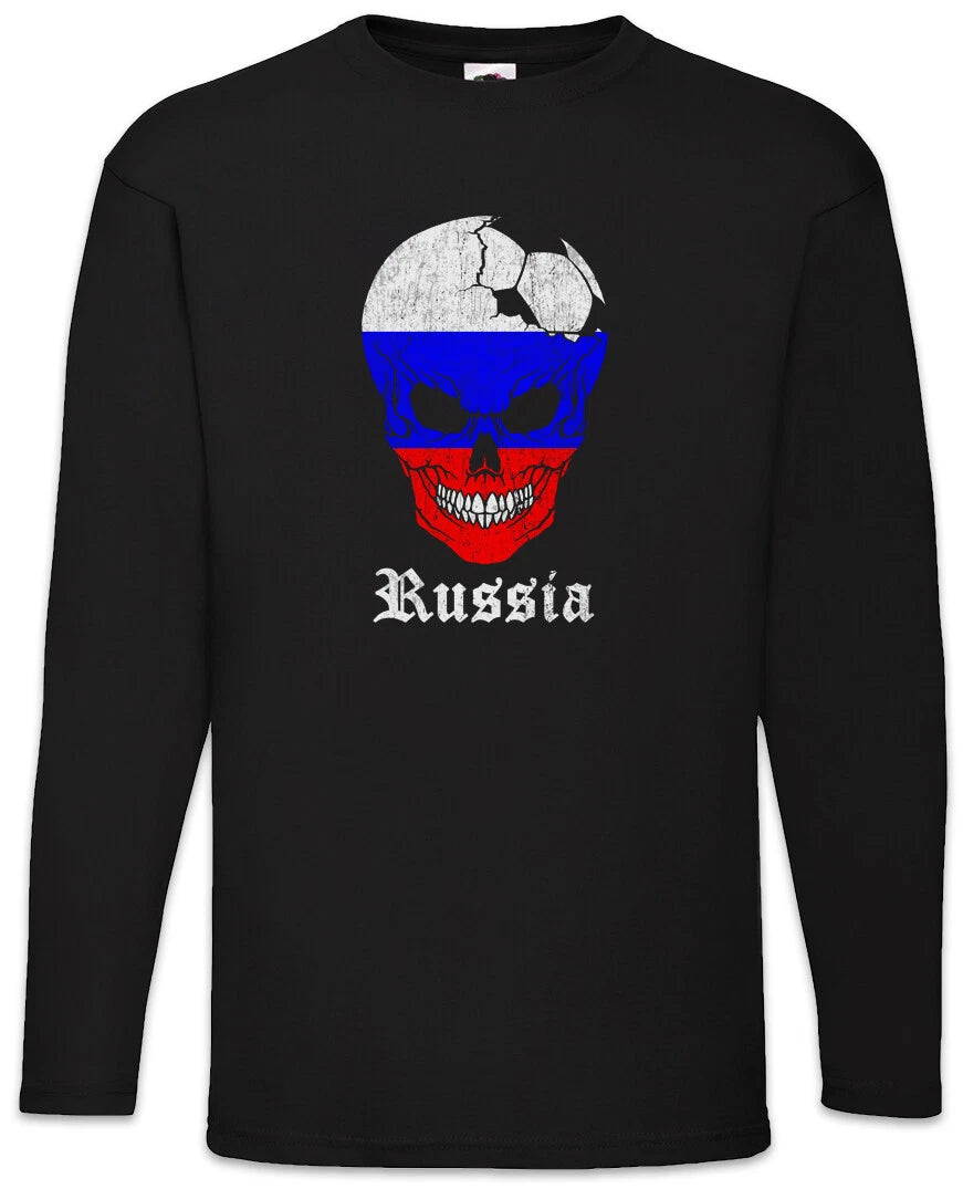 Russia Football Skull I Men's Long Sleeve T-Shirt Russian Soccer Flag World