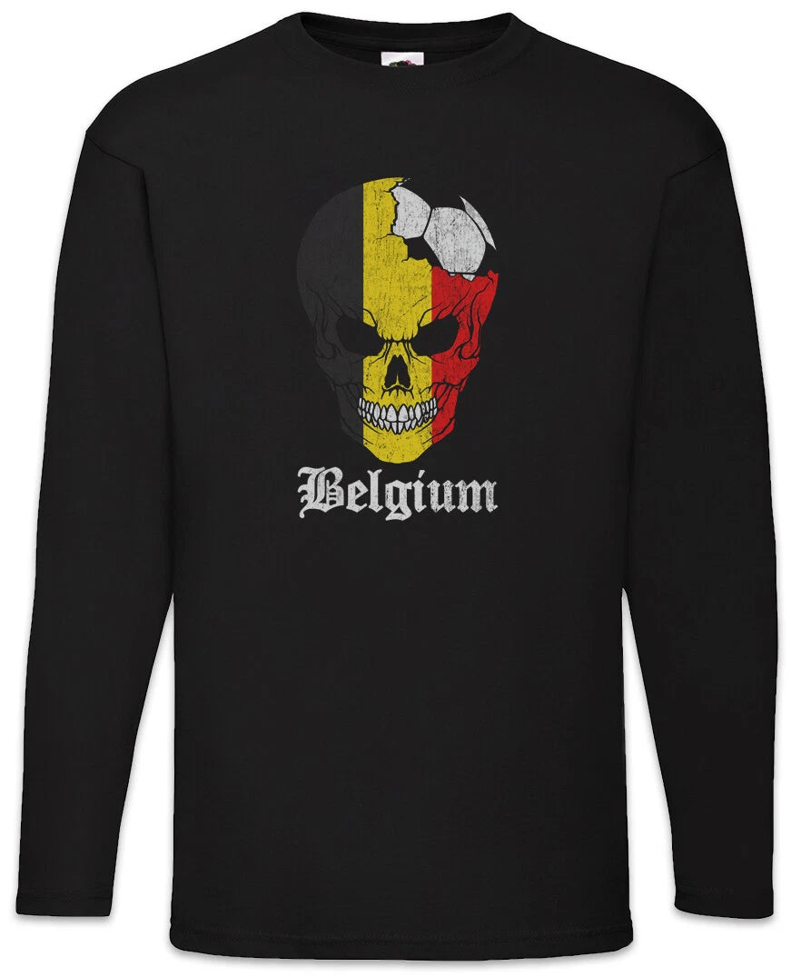 Belgium Football Skull I Men's Long Sleeve T-Shirt Belgian Soccer Flag World