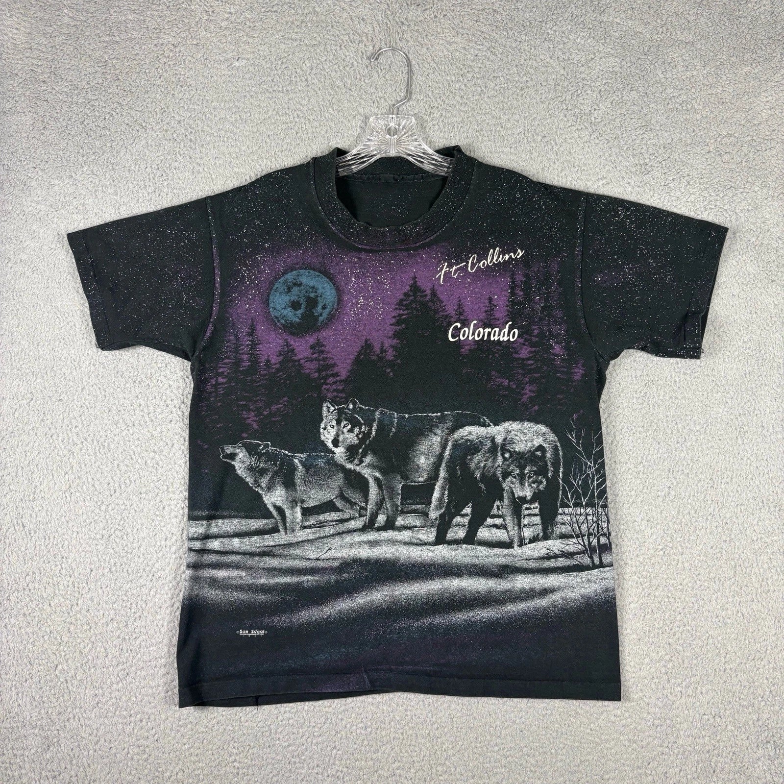 Vtg 90’s San Segal Wolf T-shirt Adult Large Double Sided AOP 1991 Nature Grunge