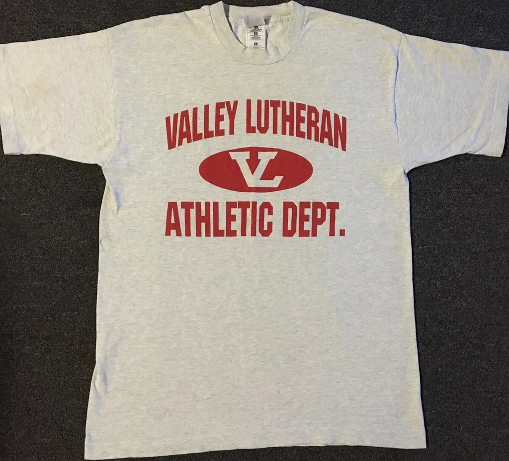 Vtg 90s Valley Lutheran School Faded PE Shirt L Track Football Skate Grunge 80s