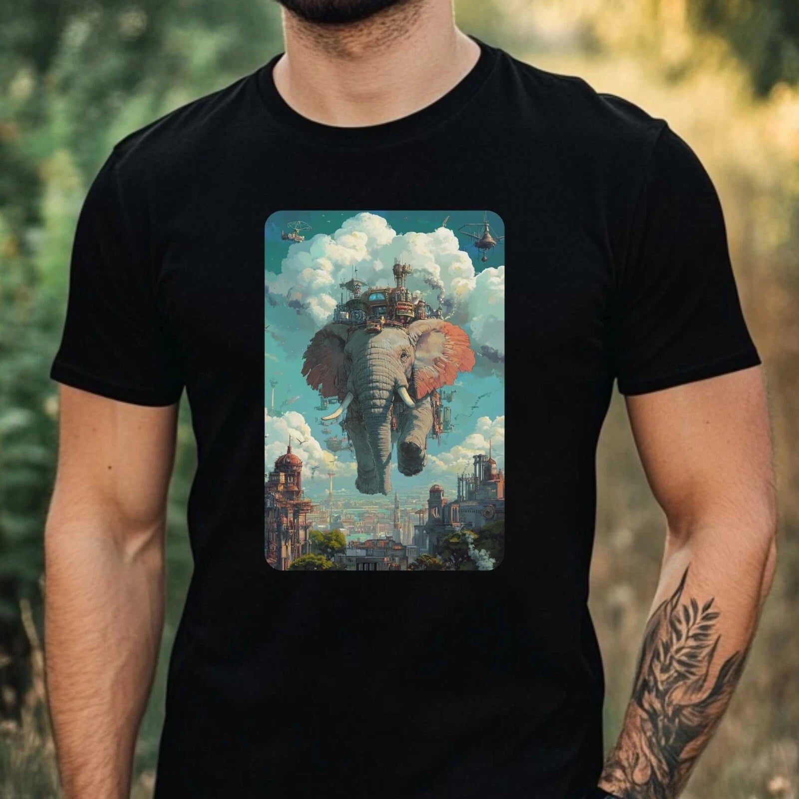Mens Steampunk Elephant Motif Cotton T-Shirt Size XS to 5XL