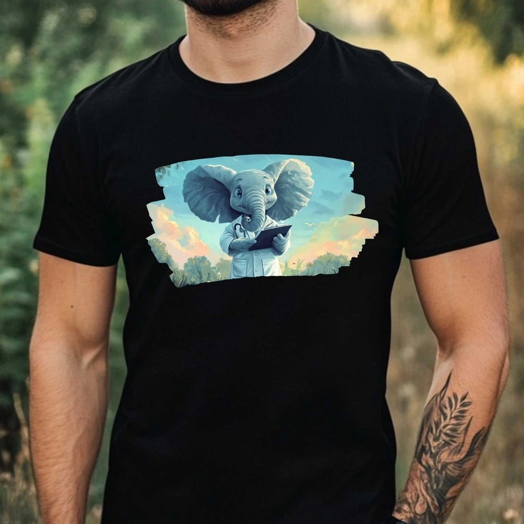 Mens Elephant as Doctor Motif Cotton T-Shirt Size XS to 5XL