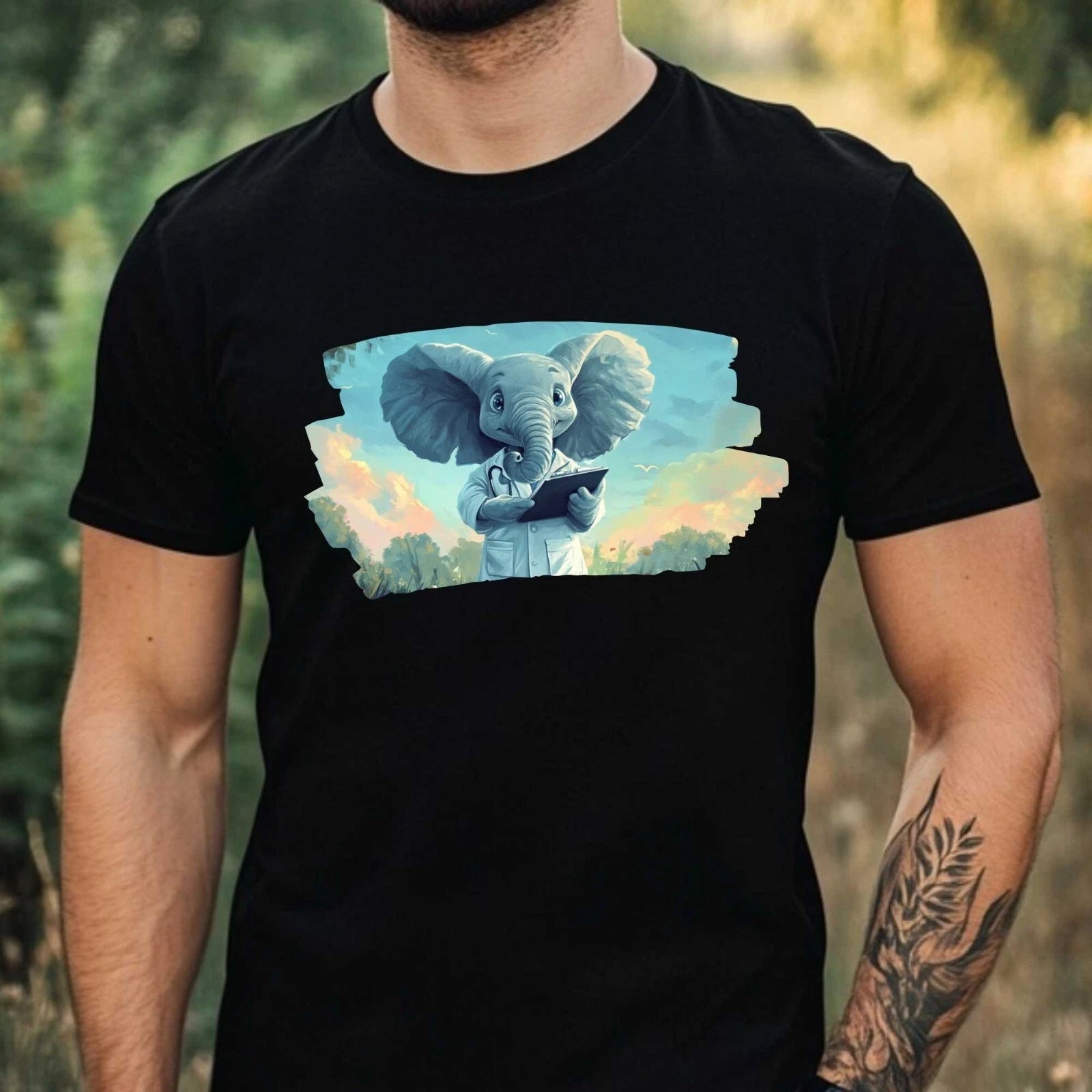 Mens Elephant as Doctor Motif Cotton T-Shirt Size XS to 5XL