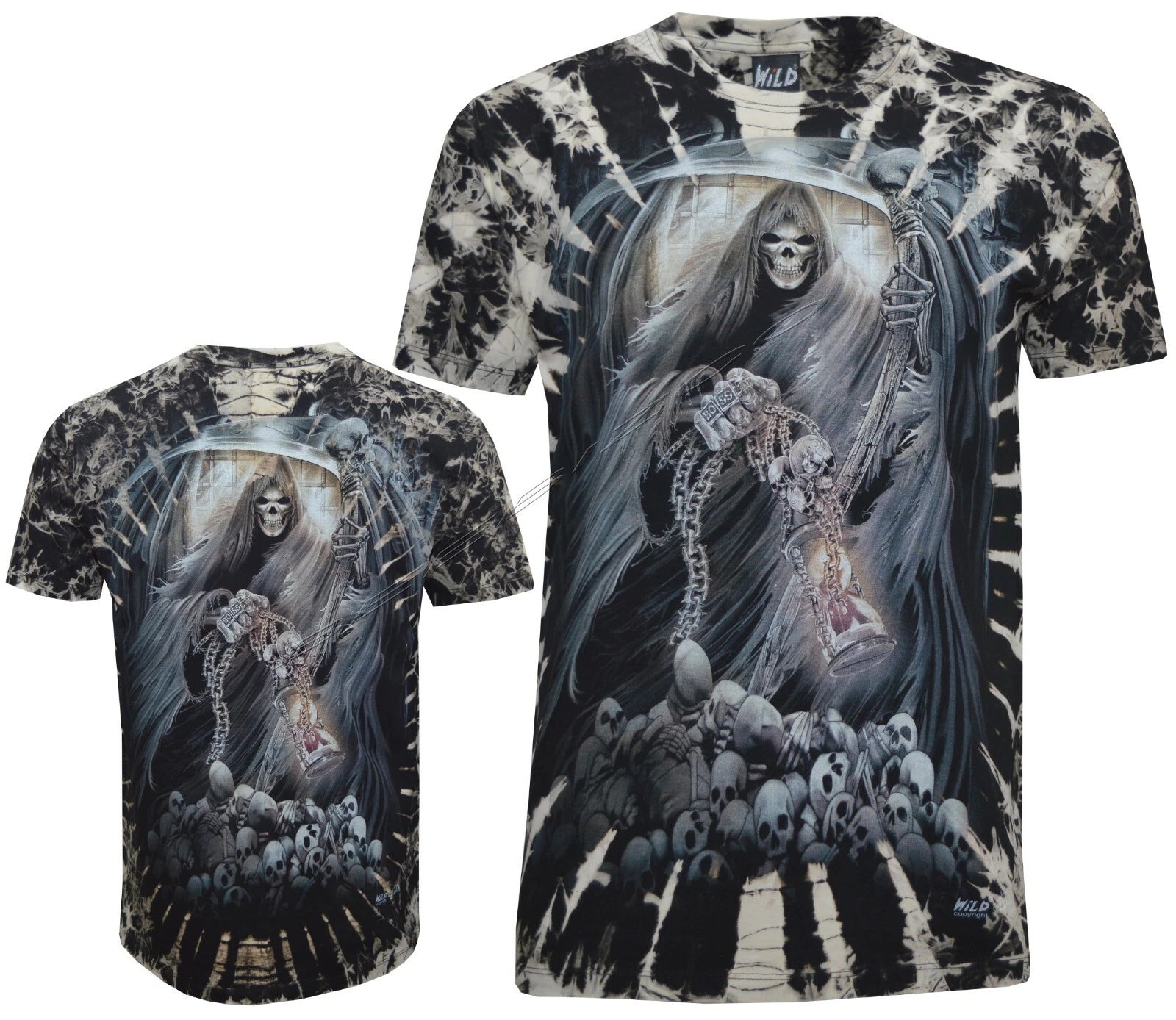 Grim Reaper with Hourglass Scythe Glow in the Dark Tie Dye T-Shirt M-4XL by Wild