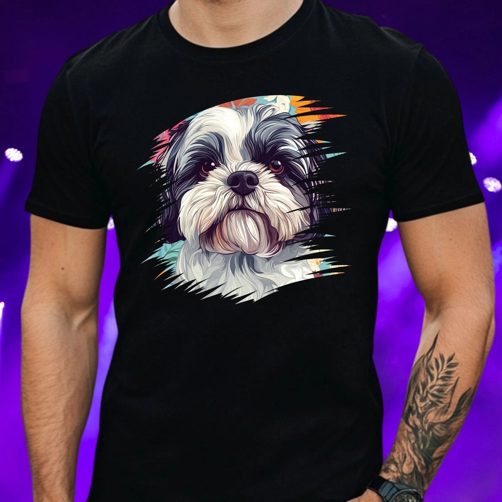 Mens Shih Tzu Dog Print Cotton T-Shirt Size XS to 5XL