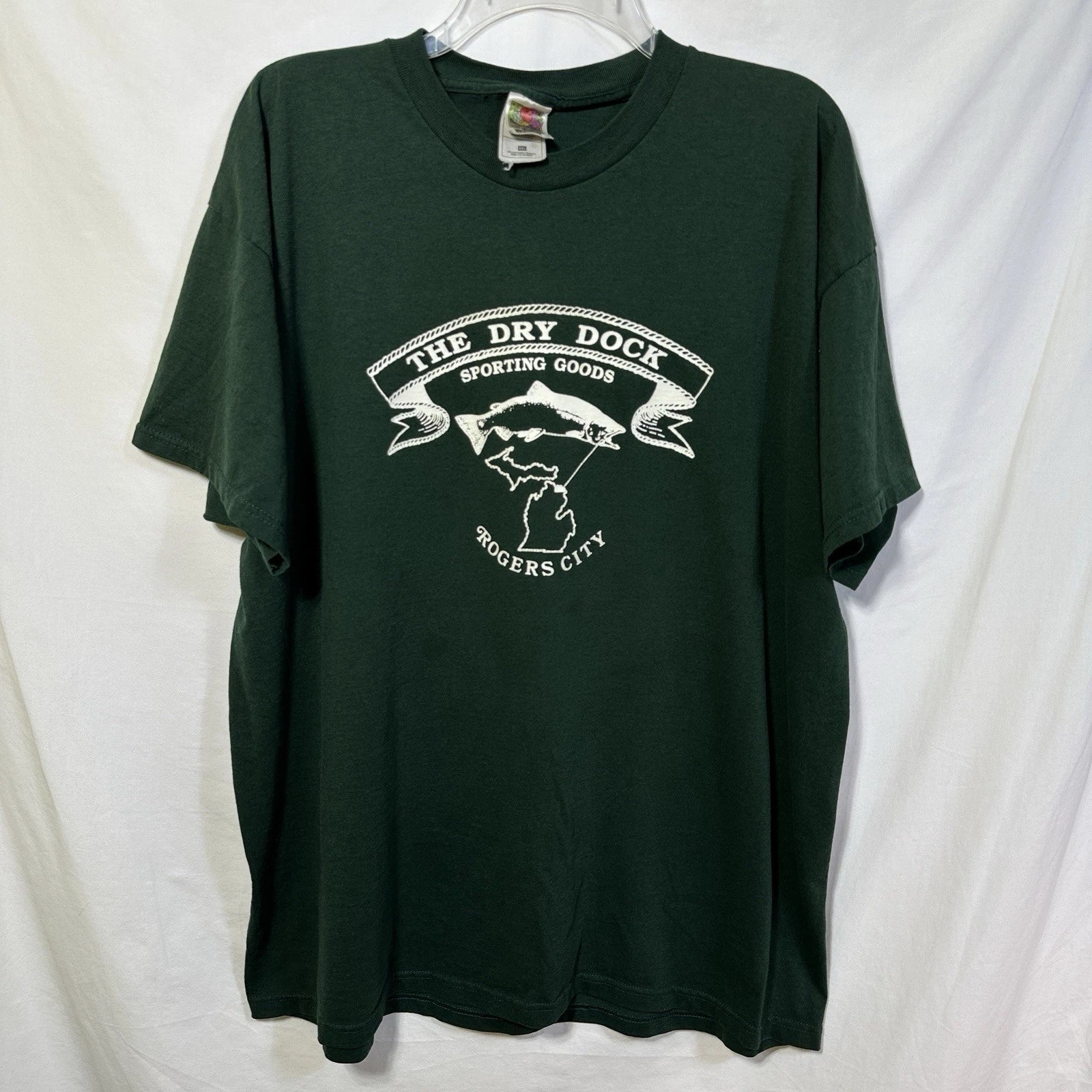 Vintage The Dry Dock Sporting Goods Rogers City XXL T-Shirt Fishing Hunting Tee