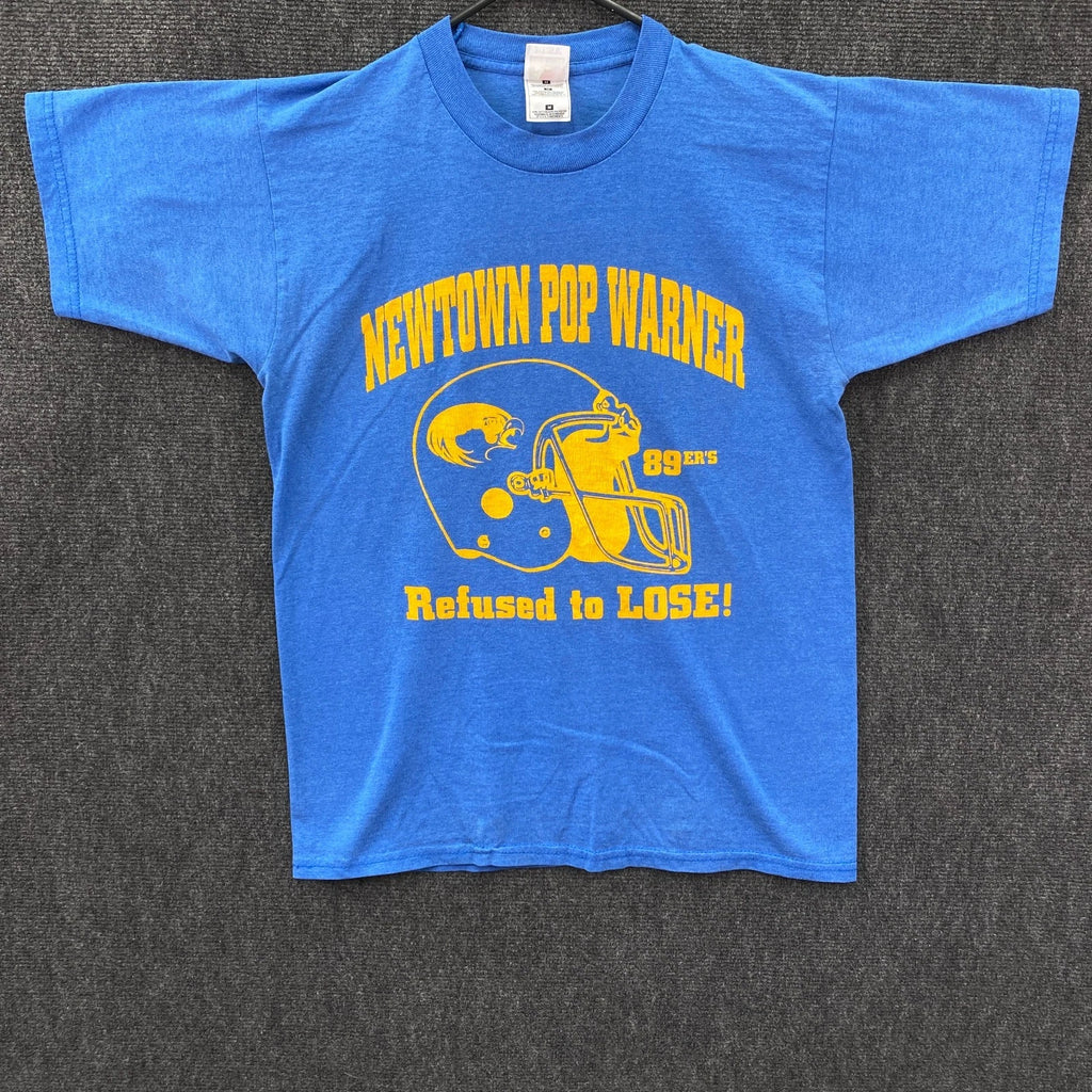 Vintage 90s Newtown Pop Warner 89ers Refused to Lose Medium T-Shirt Blue Graphic