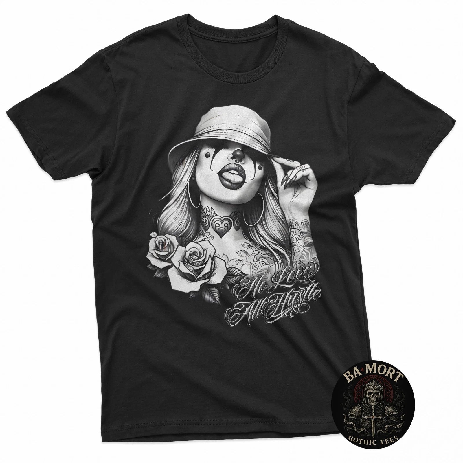 No Love All Hustle Chicana Payasa Tattoo Chicano Art Chola Joke T-Shirt