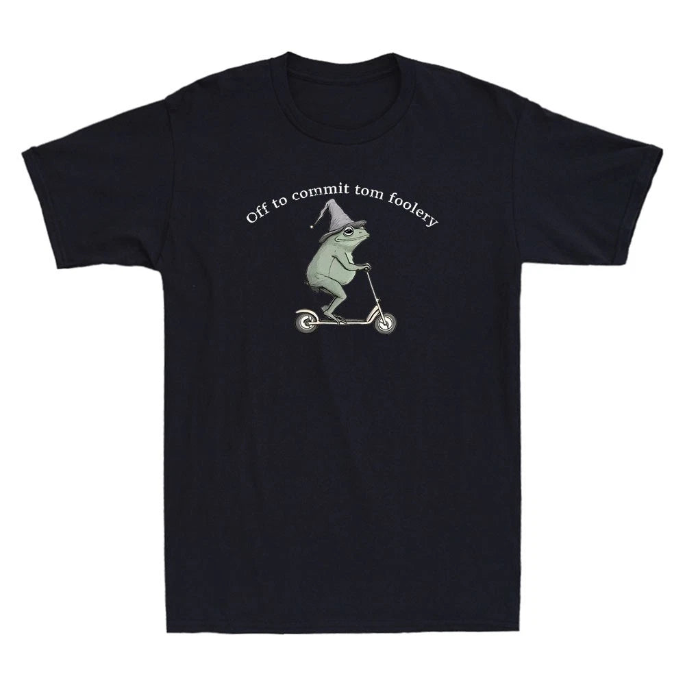 Whimsical Frog Wizard Off to Commit Tom Foolery Frog Funny Meme Men's T-Shirt