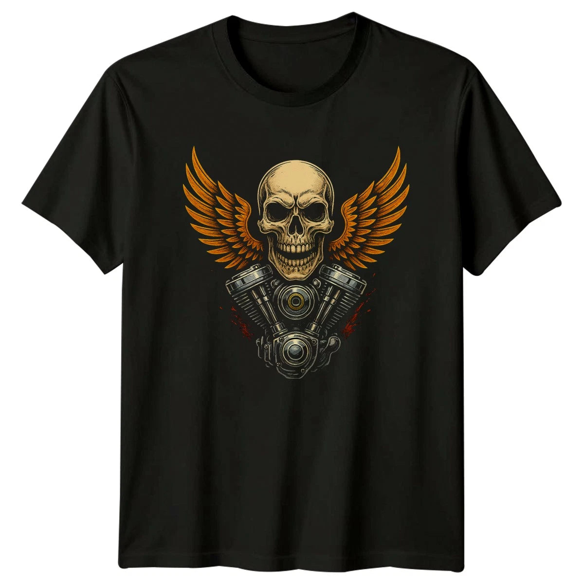Skull Wings Engine Mens T-Shirt Biker Art Motorcycles Birthday Gift For Him