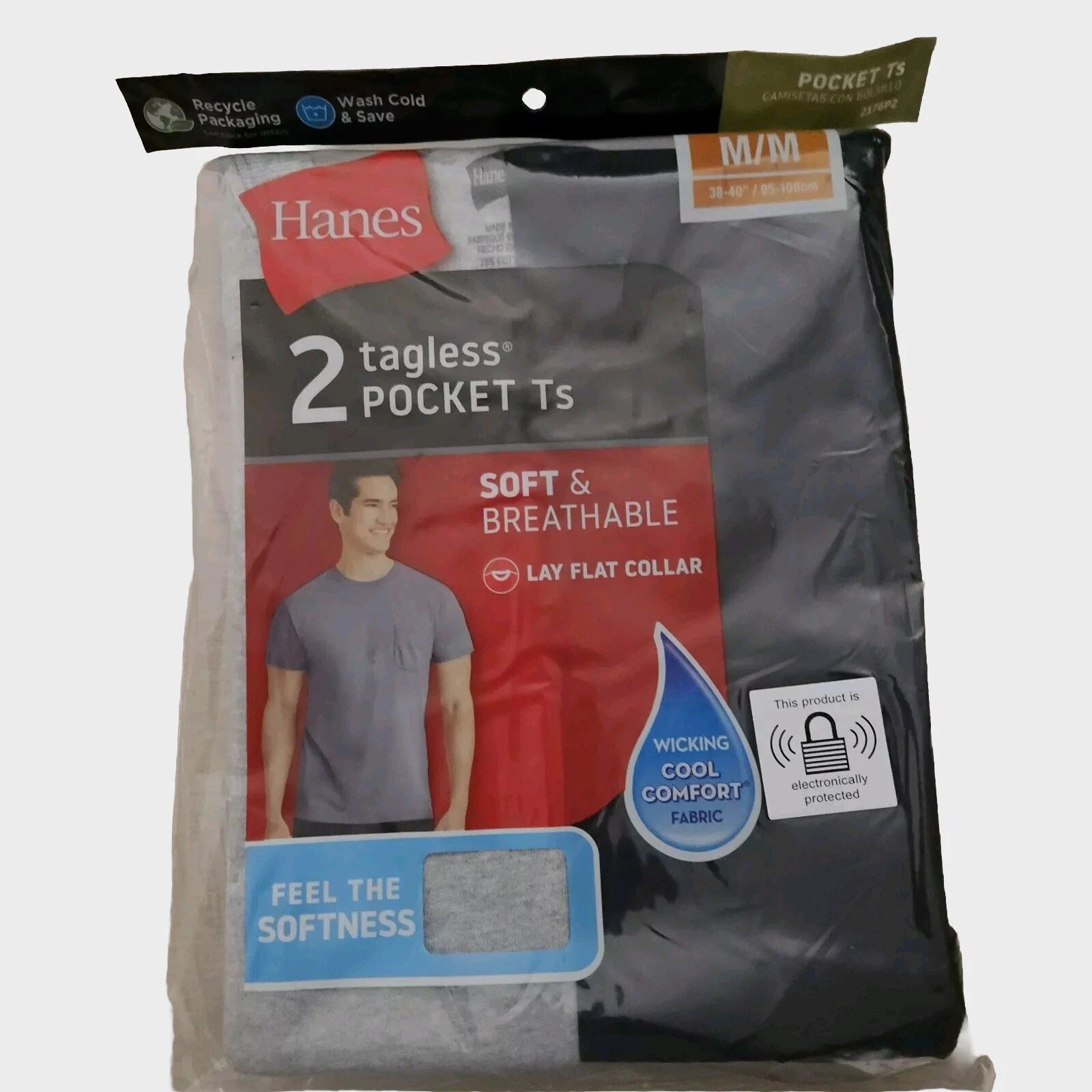 2 pack Hanes MEDIUM Mens Pocket T-Shirt Soft & Breathable Wicking Cool Comfort