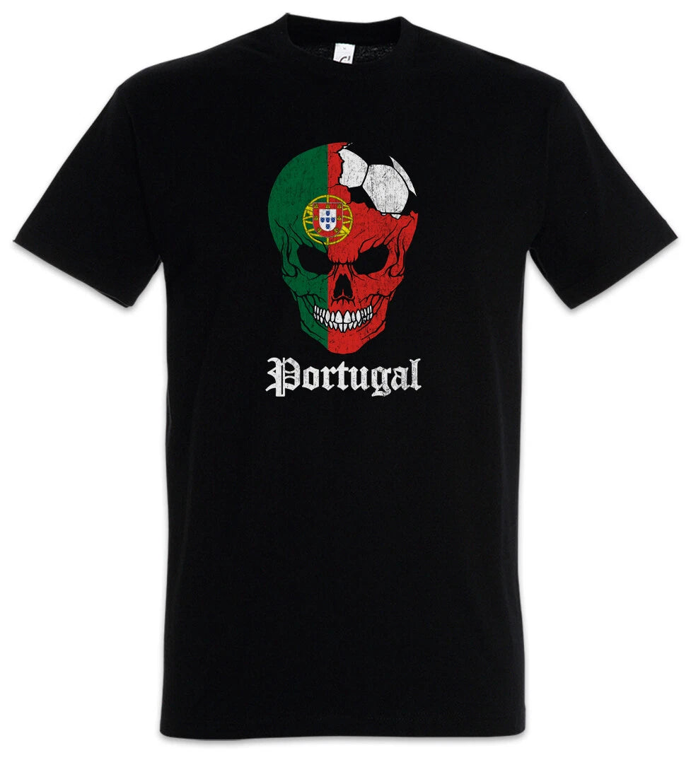 Portugal Football Skull I T-Shirt Portuguese Soccer Flag World Championship