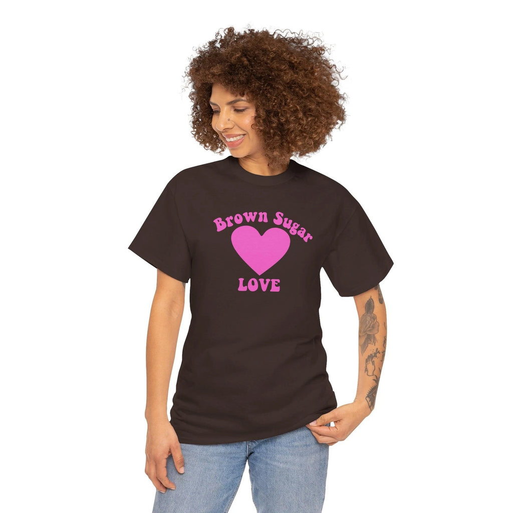 Brown Sugar Heart LOVE T-Shirt | Pink Heart Typography