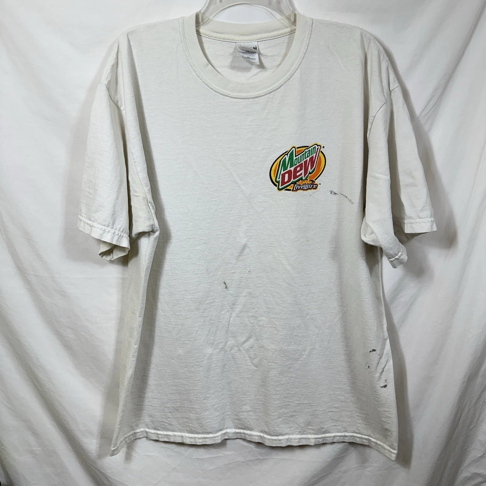 Vintage Distressed Mountain Dew LiveWire XL Graphic T-Shirt Y2K Live Wire Orange