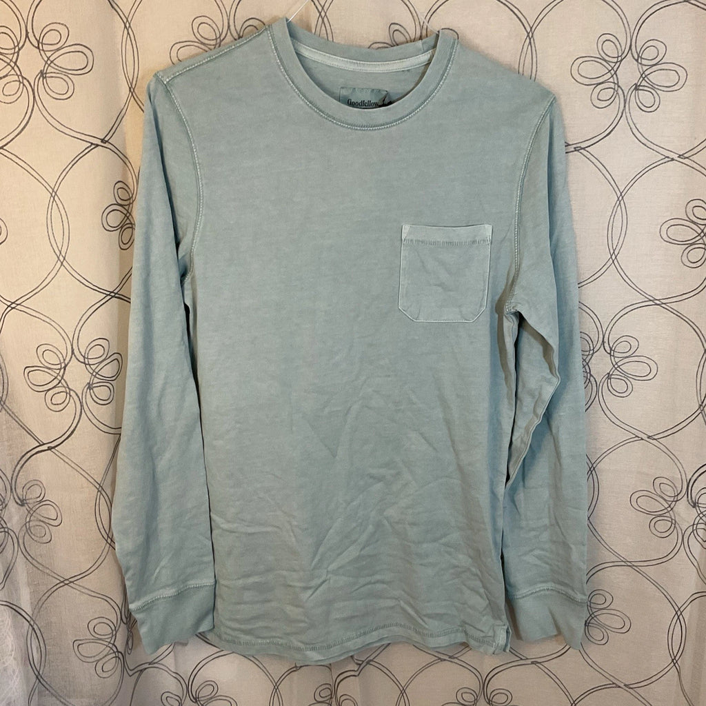 Men's Crewneck Long Sleeve T-Shirt - Goodfellow & Co Light Aqua Blue Size Medium