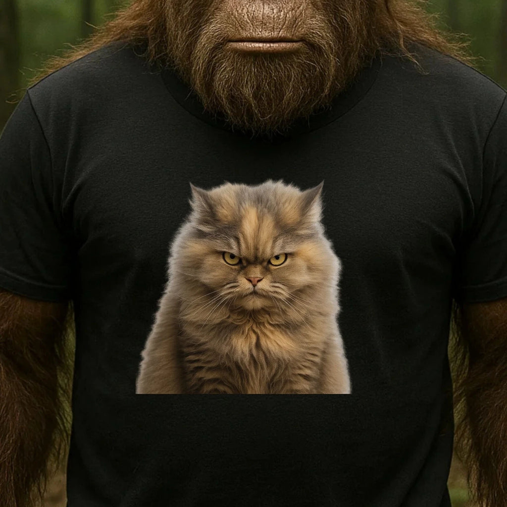 Mens Angry Fluffy Cat Print Cotton T-Shirt Size XS to 5XL