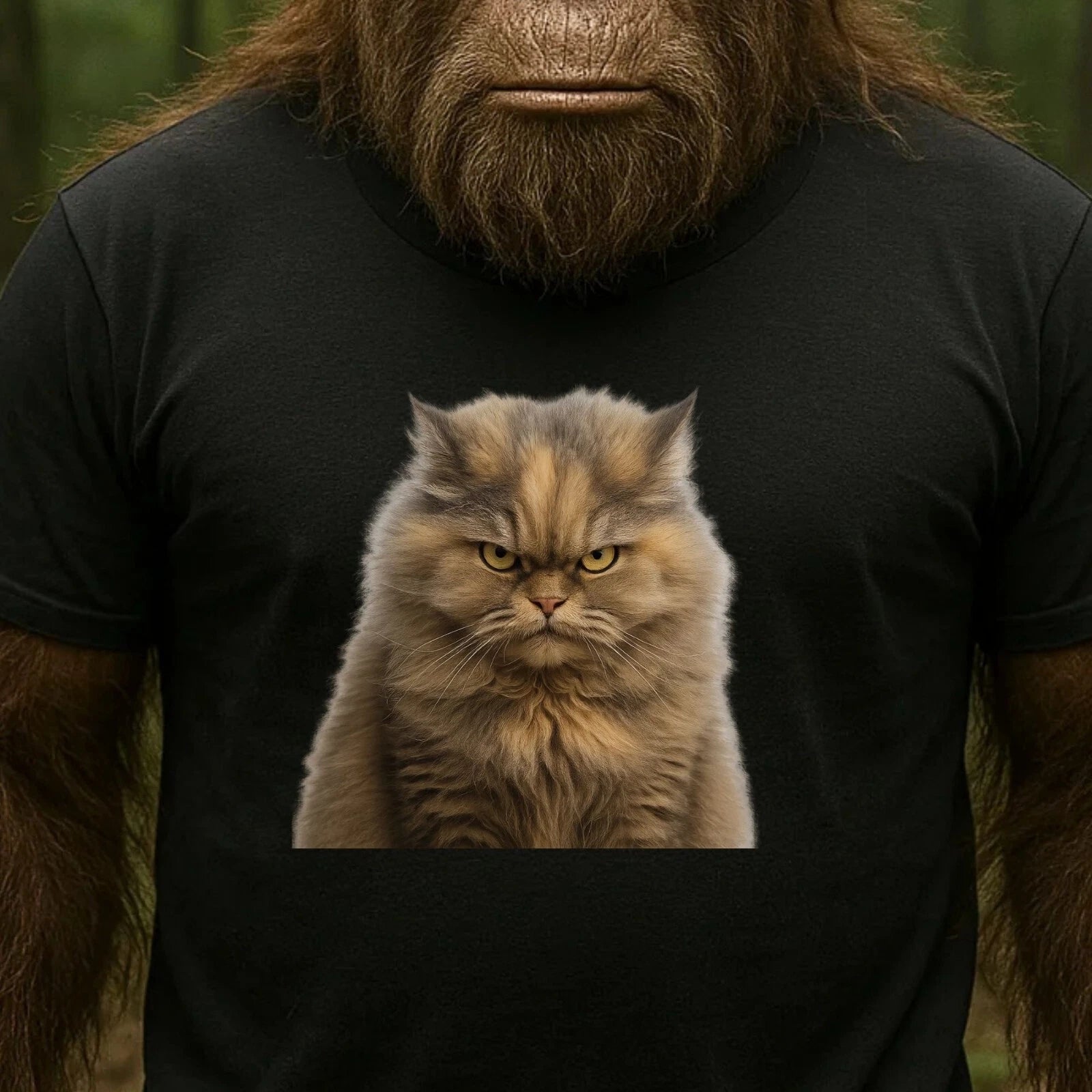 Mens Angry Fluffy Cat Print Cotton T-Shirt Size XS to 5XL