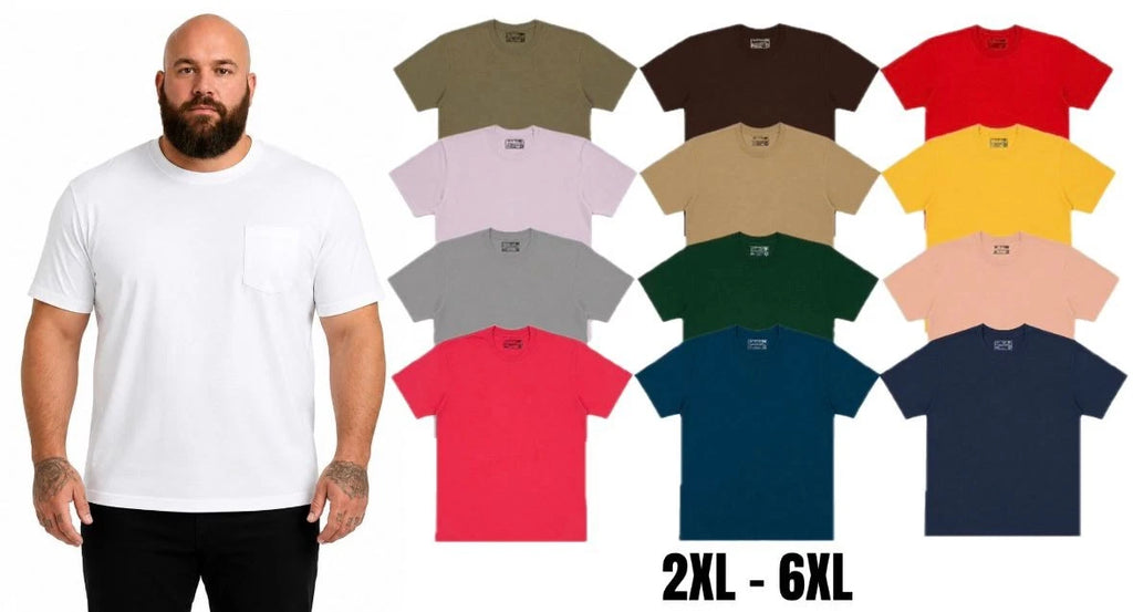 Men's Plus Size Plain T-Shirt 100% Cotton 1,3,5 Pack Crew Neck Tees 2XL- 6XL