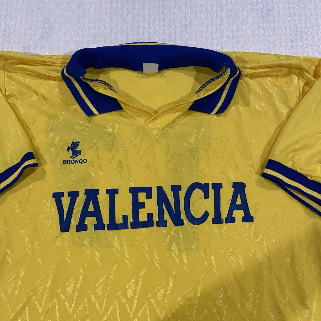XL Vintage Valencia Soccer Collard Jersey Yellow Bronqo Brand Shirt
