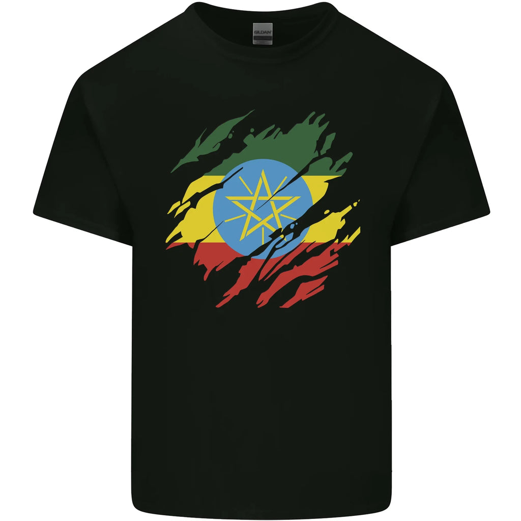 Torn Ethiopia Flag Ethiopian Day Football Mens Cotton T-Shirt Tee Top