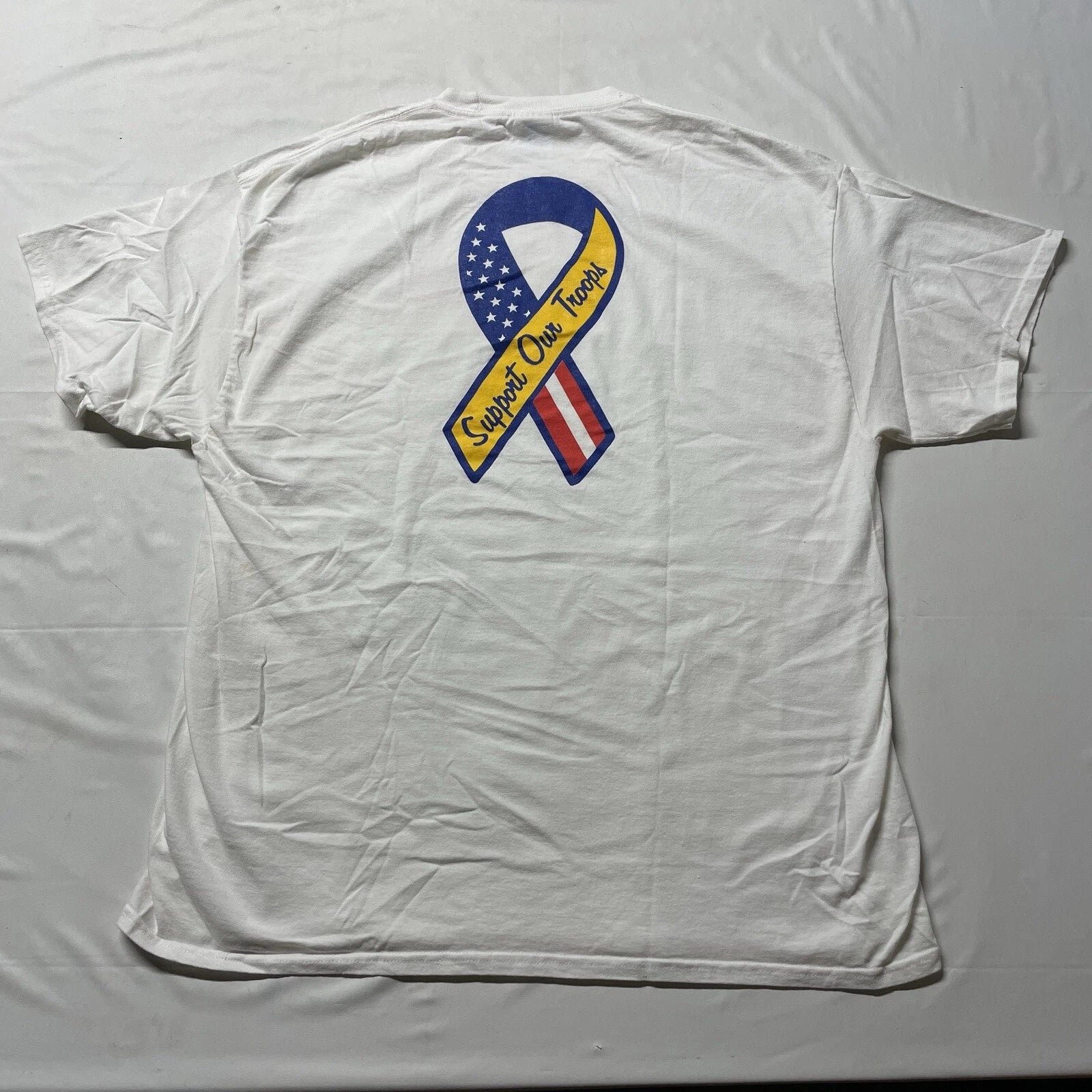 Vintage Support Our Troops T-Shirt Men’s XL White USA Military American Flag Art