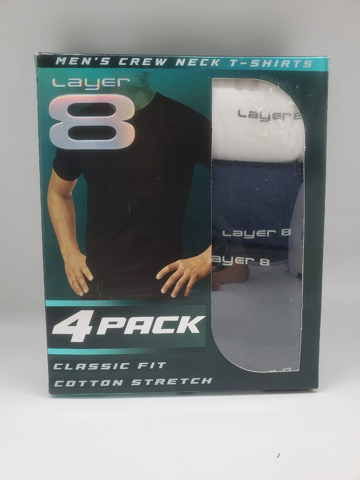 LAYER8 Classic 4Pc Crew Neck S-XL Tag-Free Cotton Black Gray White Navy T Shirt