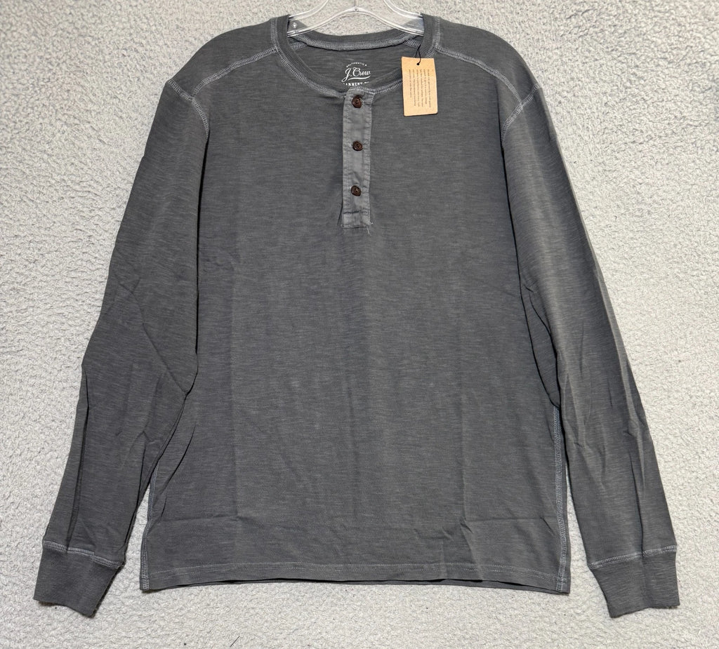 NEW J Crew Garment Dyed long sleeve Henley Gray Mens Medium Made in USA