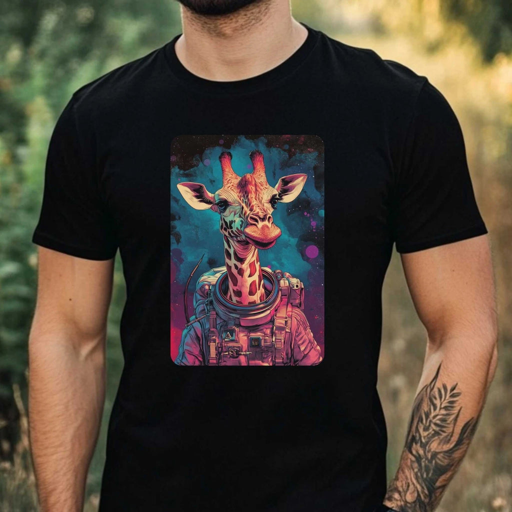 Mens Giraffe Astronaut Print Cotton T-Shirt Size XS to 5XL
