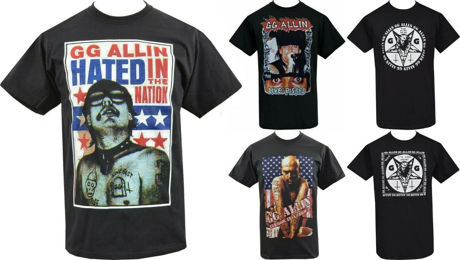 GG Allin Mens PUNK T-Shirt Hated in the Nation Live War in my Head Terror USA