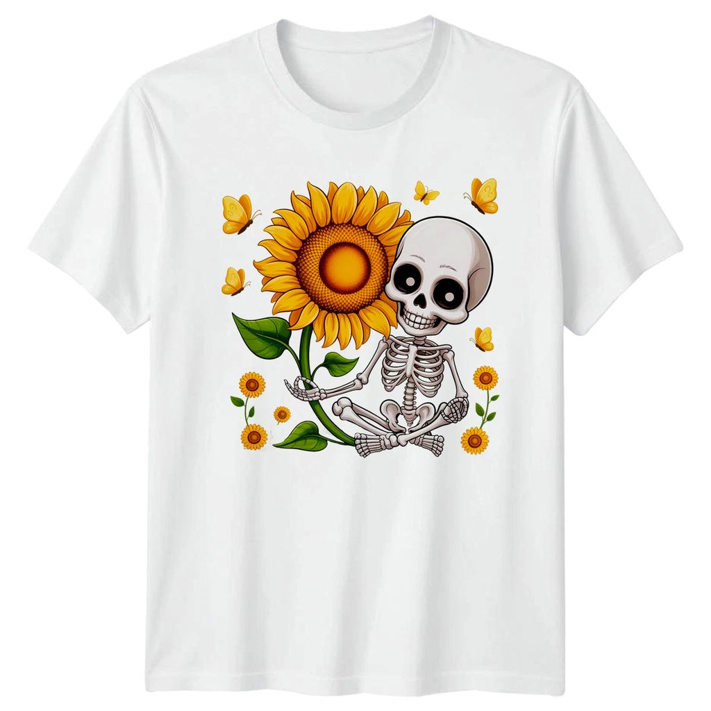 Skeleton Sunflower T-Shirt Halloween Gift For Him And Her Cute Spooky Tee