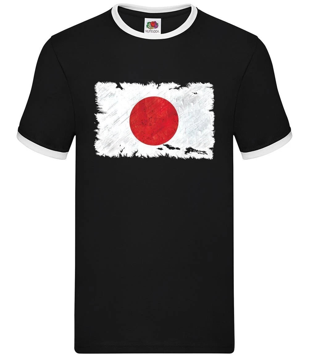 Dressdown Japan Grunge Style Flag Herren Ringer T-Shirt Crew Neck 100% Baumwolle