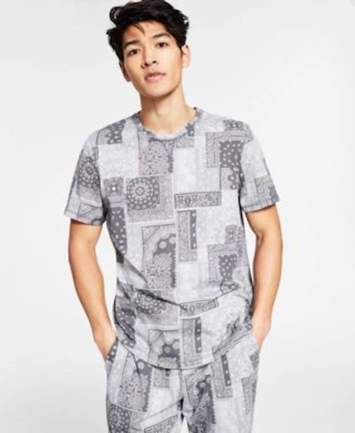 Sun + Stone Mens Gray Paisley Bandana Print Soft T Shirt