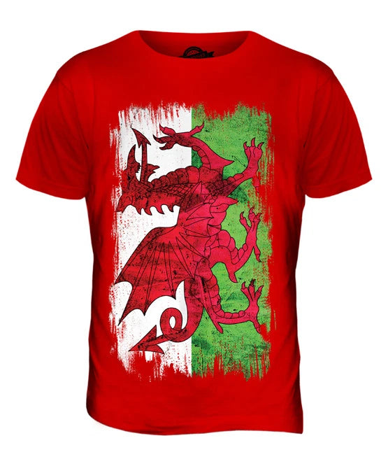 WALES GRUNGE FLAG MENS T-SHIRT TEE TOP WELSH FOOTBALL GIFT SHIRT CLOTHING JERSEY