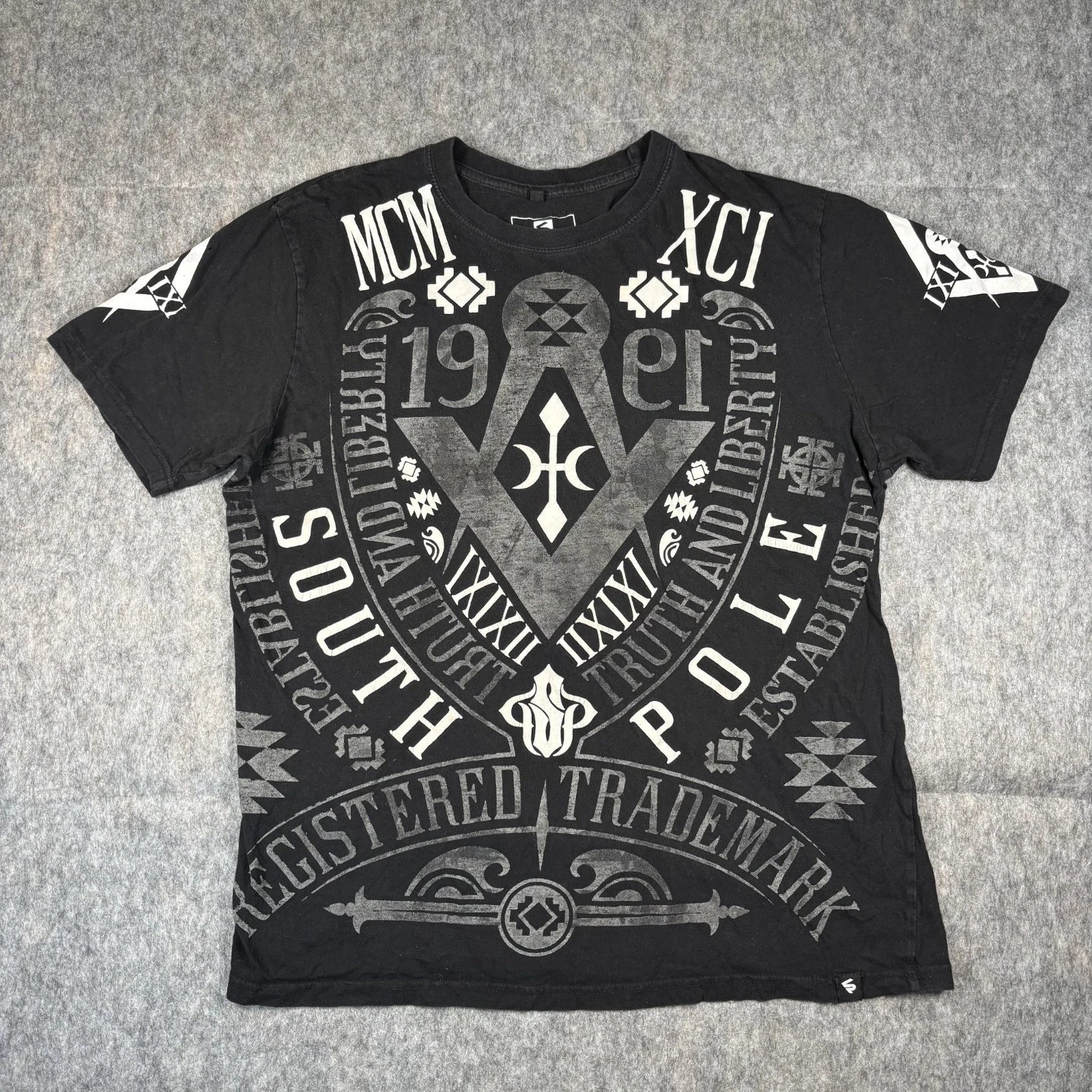 Vintage Y2K Southpole T-Shirt Men's XL Black Short Sleeve Grunge Skate Punk