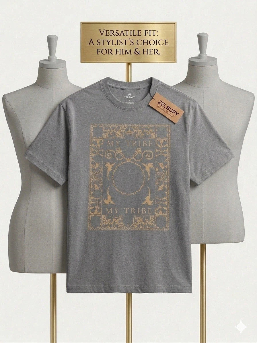 Unisex Oversized Graphic T-Shirt – Grey – “My Tribe” Print – New With Tags