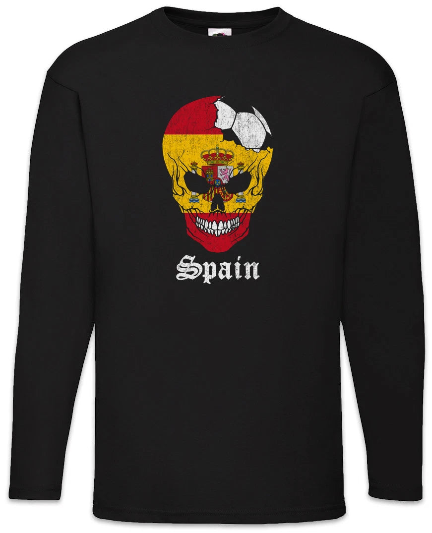 Spain Football Skull I Men Long Sleeve T-Shirt spanish Soccer Flag World