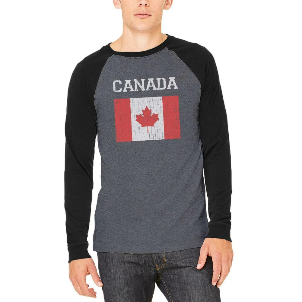 World Cup Distressed Flag Canada Adult Long Sleeve Raglan T-Shirt