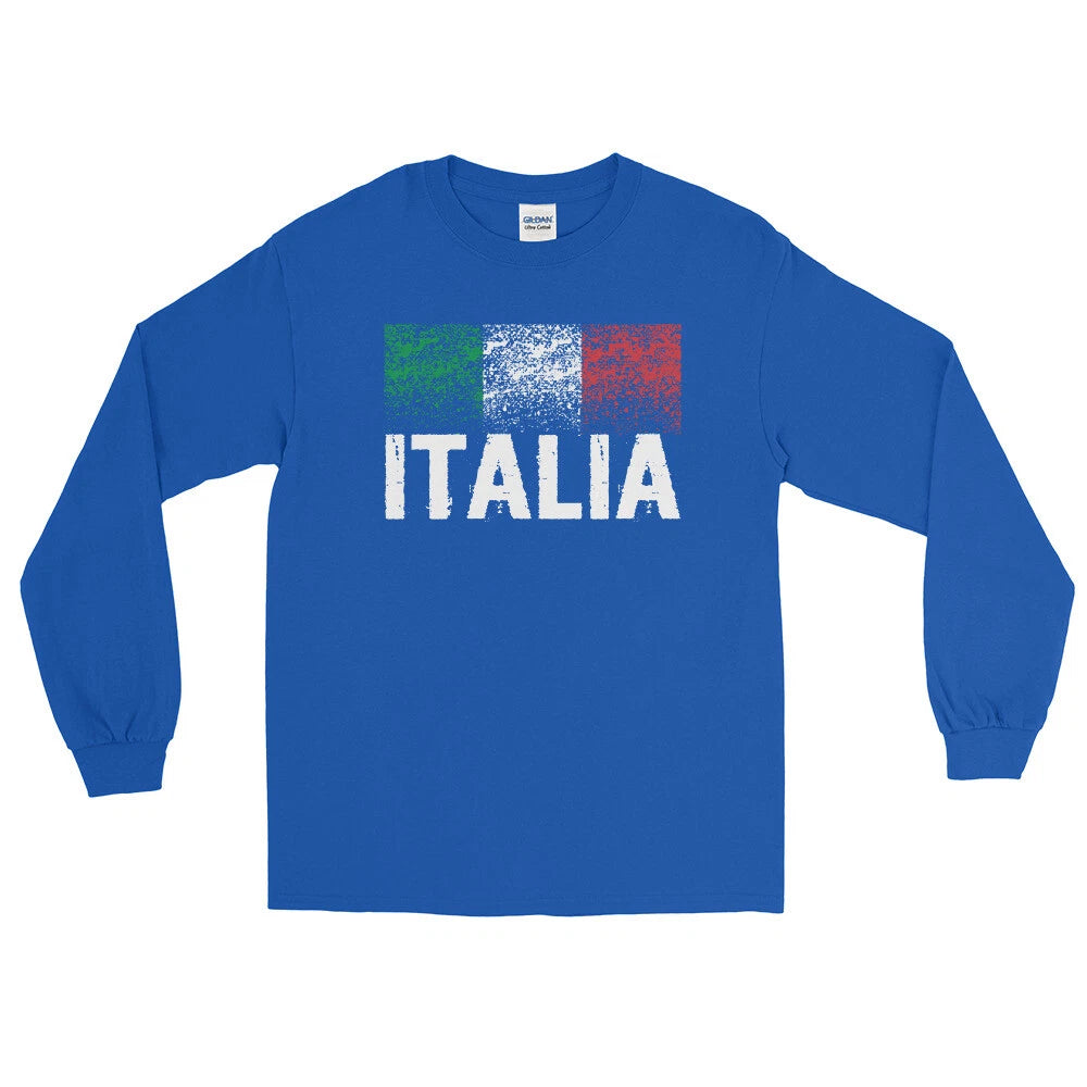 Italia Italy Flag Distressed Men’s Long Sleeve Shirt Italian Pride Soccer New