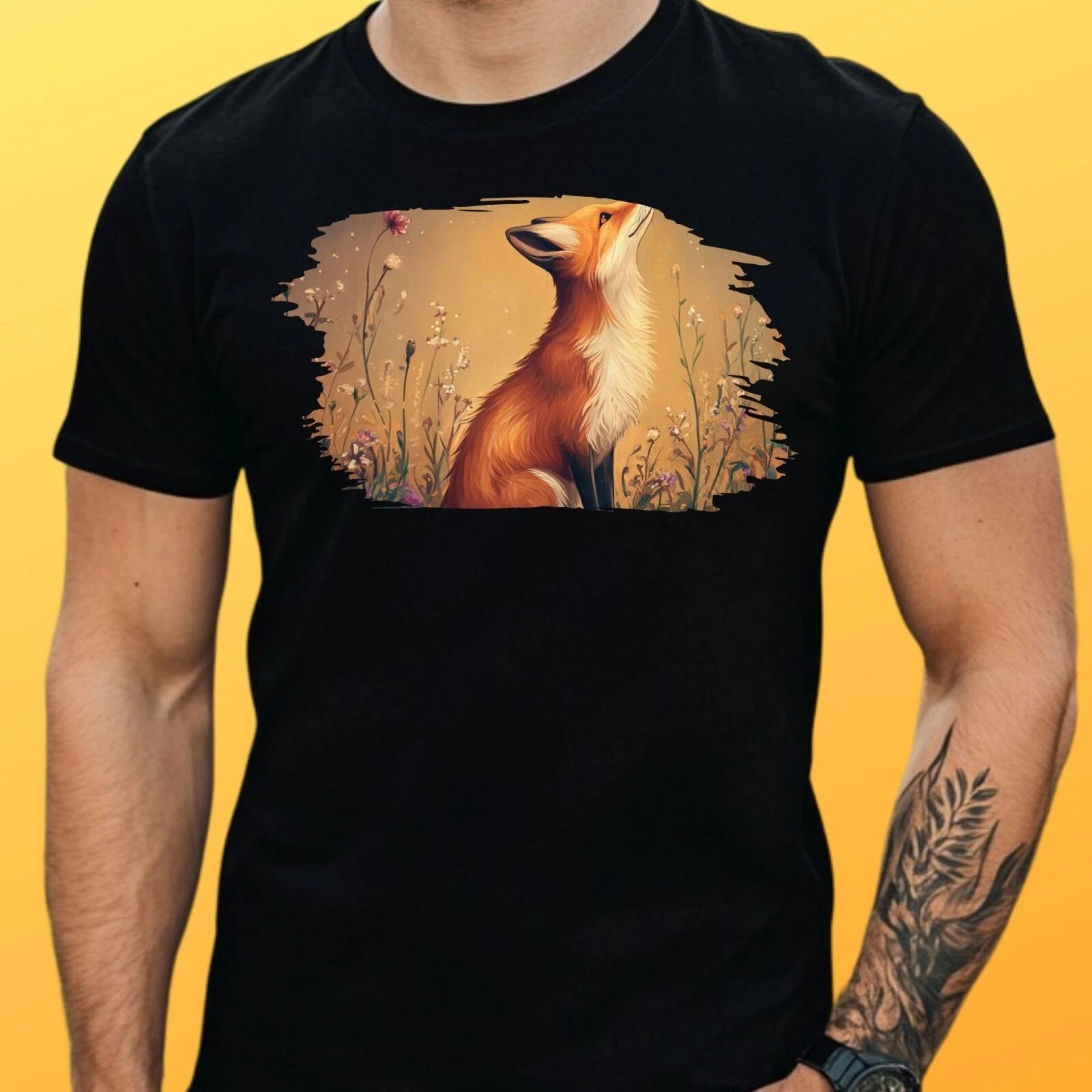 Mens Fox Print Cotton T Shirt Size XS to 5XL