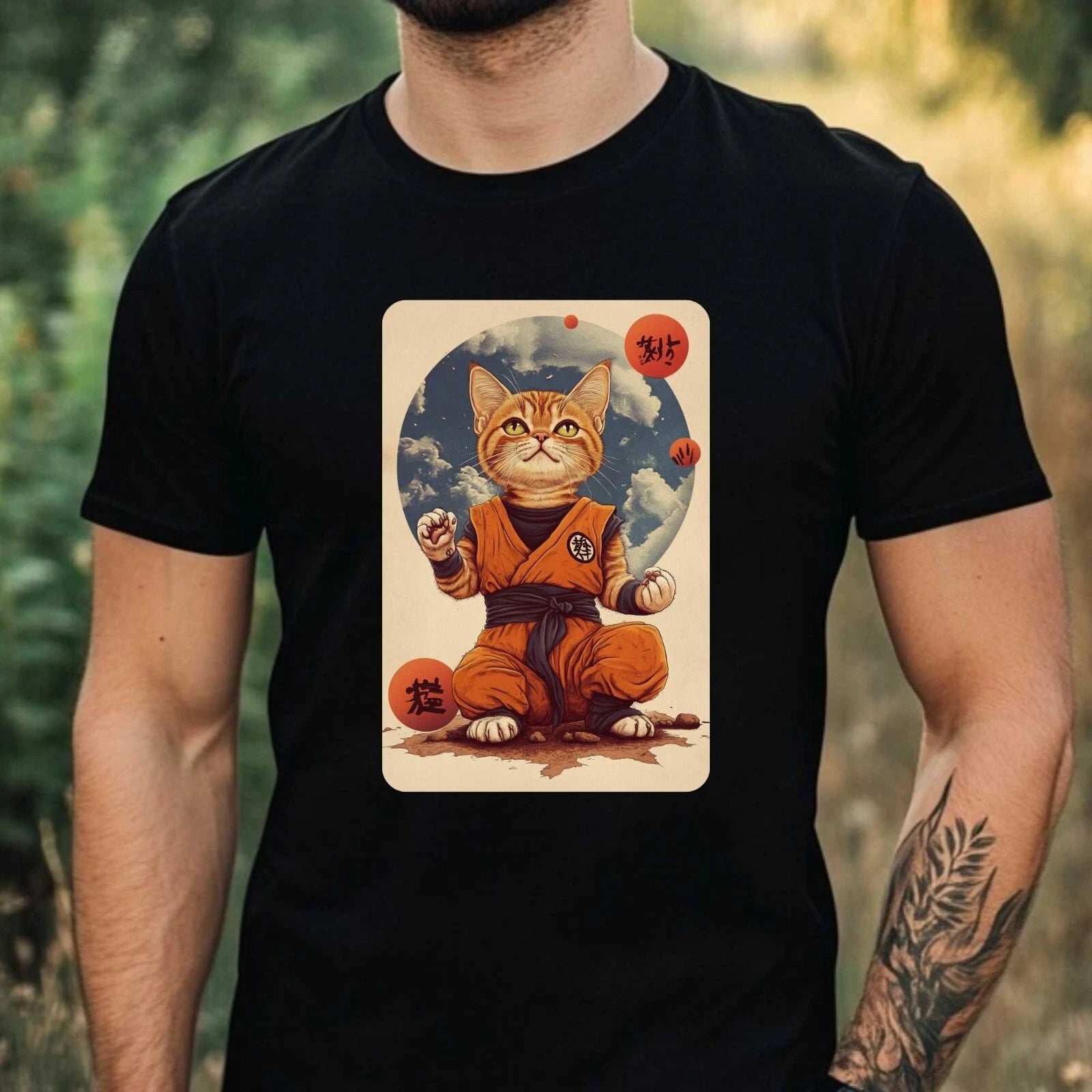 Mens Cat Anime Style Print Cotton T-Shirt Size XS to 5XL