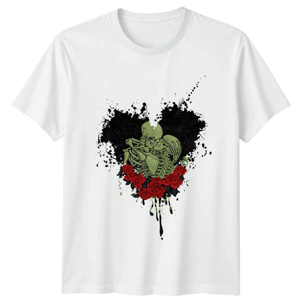 Skeleton Couple Roses T-Shirt Gothic Romance Gift For Him And Her