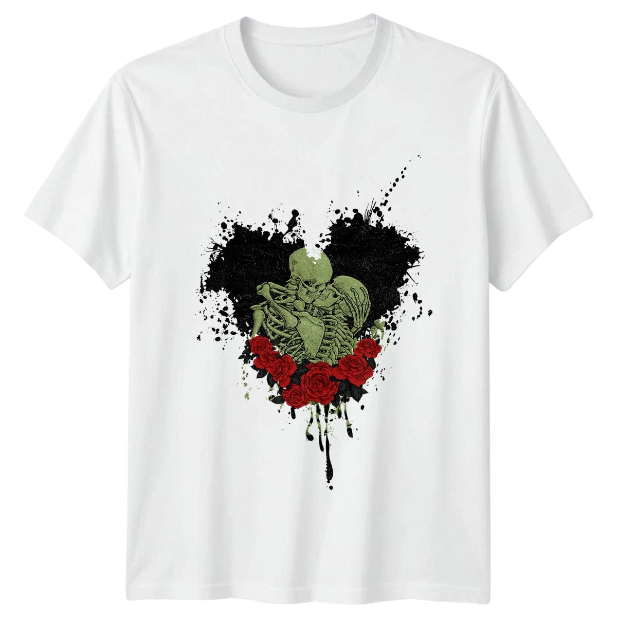 Skeleton Couple Roses T-Shirt Gothic Romance Gift For Him And Her