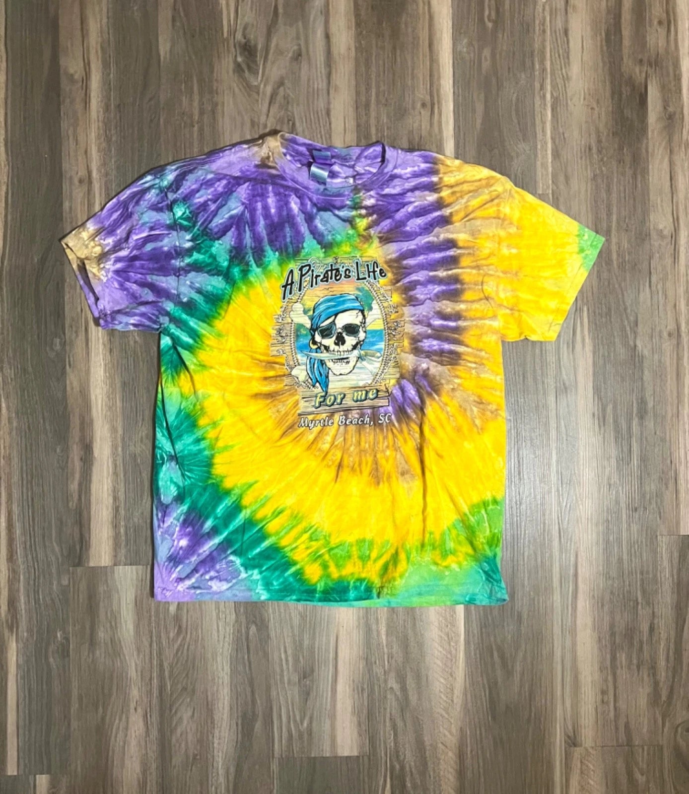 Retro Myrtle Beach SC Tie Dye T-Shirt Size XL Colortone Surf Hippie Skull Pirate